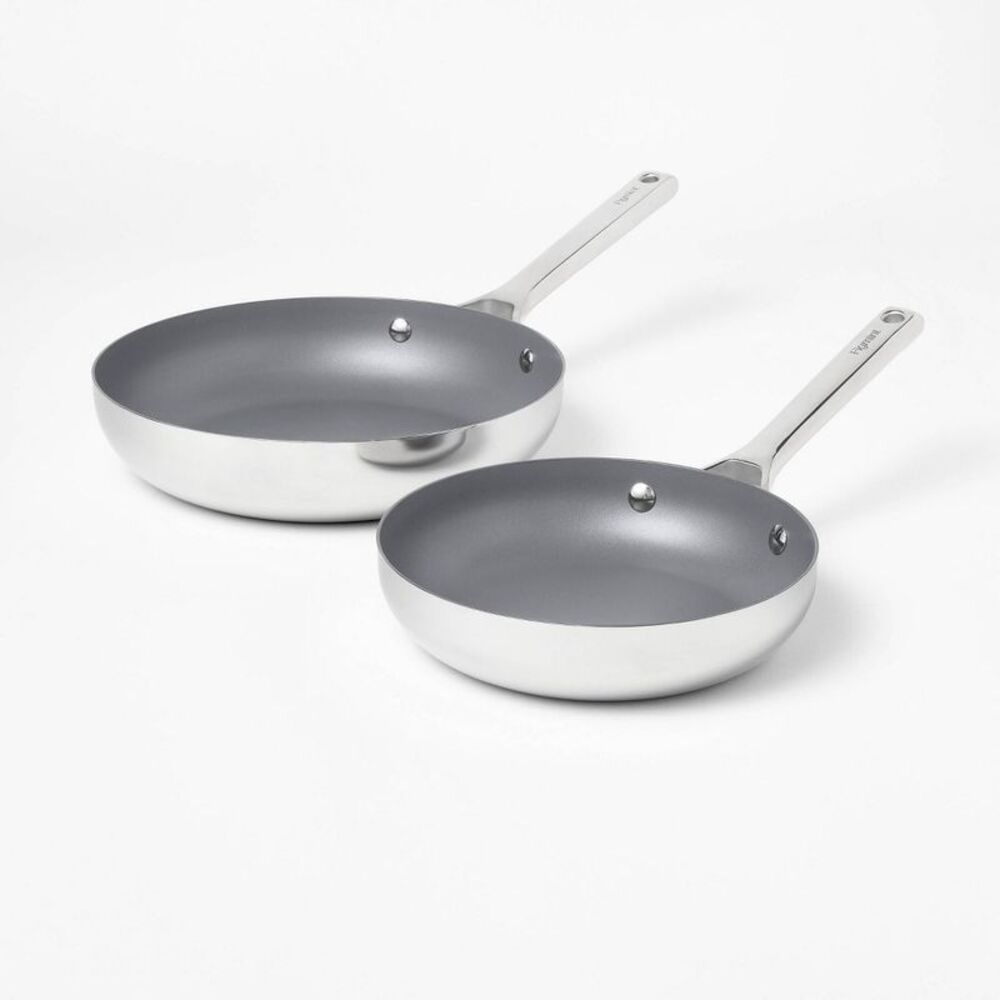 Figmint - 2pc Stainless Steel Ceramic Coated Nonstick Fry pa Gray